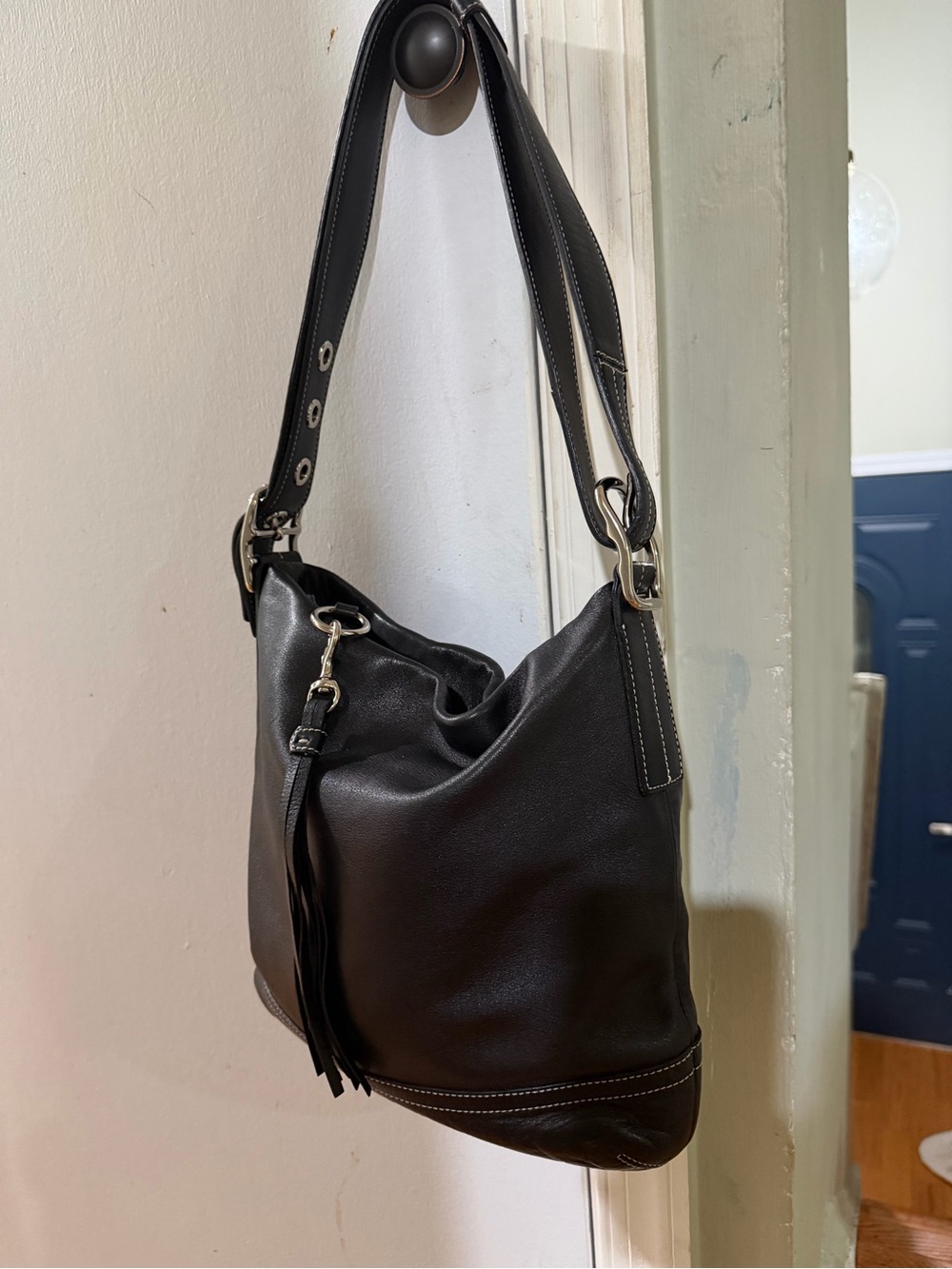 Vintage Coach Black Leather Legacy Medium Slim Adjust Shoulder Bag 1414